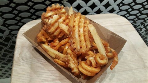 triple fries (normal fries, curly fries and criss cut fries)