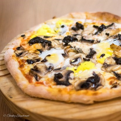 Black truffles, quail eggs and mushrooms
